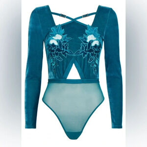 Ann Summers The Breath-taker Long Sleeve Teal Body Suit Size L NWT